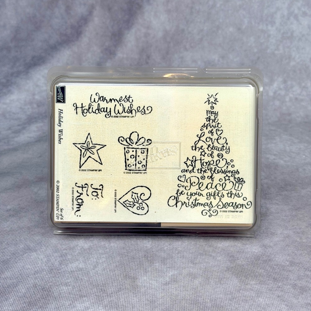 Stampin Up Holiday Wishes 2002 Wood Mounted Rubber Stamp Set of 6 Christmas Tree